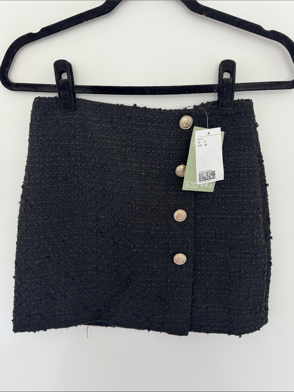 H&M NWT Black Tweed Button-Front Mini Skirt - Size 0